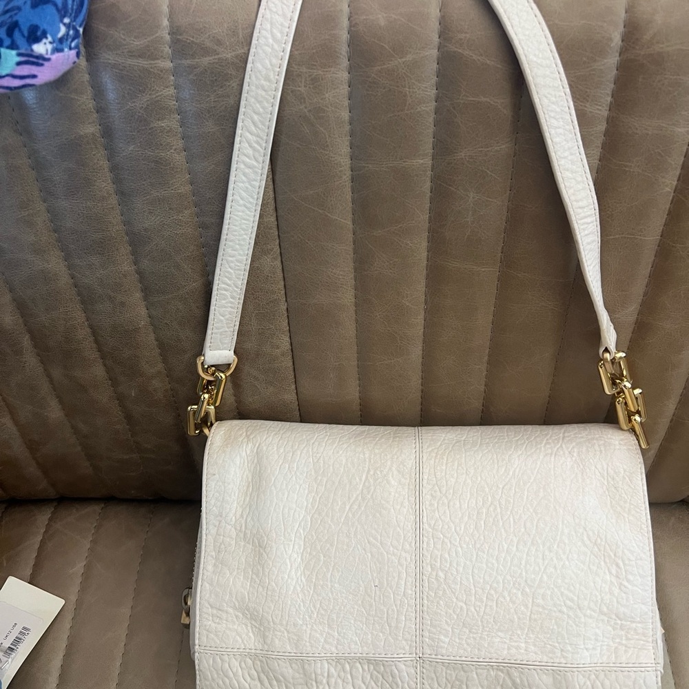 Reiss white and gold hardware pebbled Leather Shoulder Bag